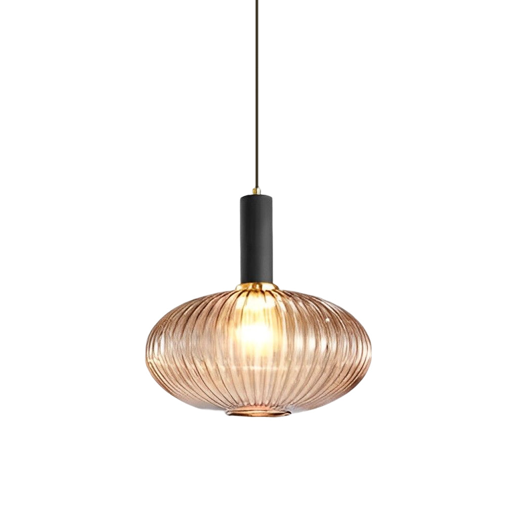 Modern Nordic Striped Glass Lantern Pendant Light Creative LED Hanging Chandelier for Dining Room