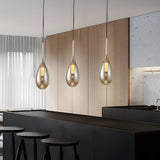 Modern Nordic Teardrop Glass LED Pendant Light Hanging Ceiling Fixture in Amber and Smoke Gray