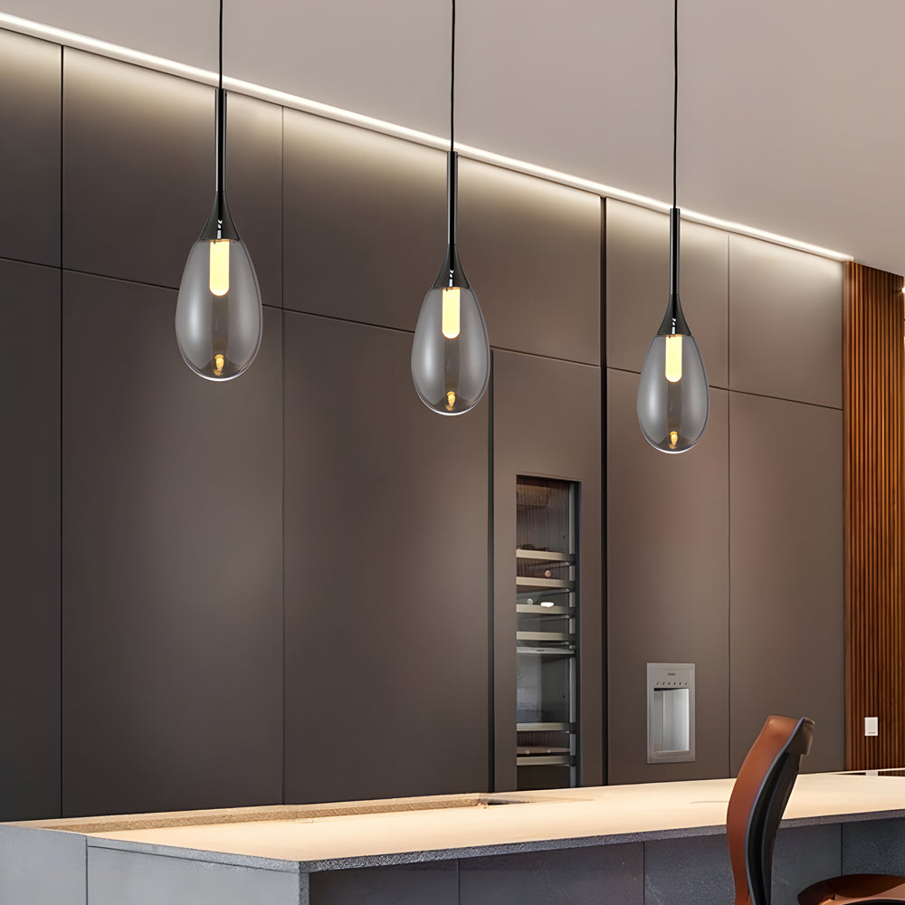 Modern Nordic Teardrop Glass LED Pendant Light Hanging Ceiling Fixture in Amber and Smoke Gray