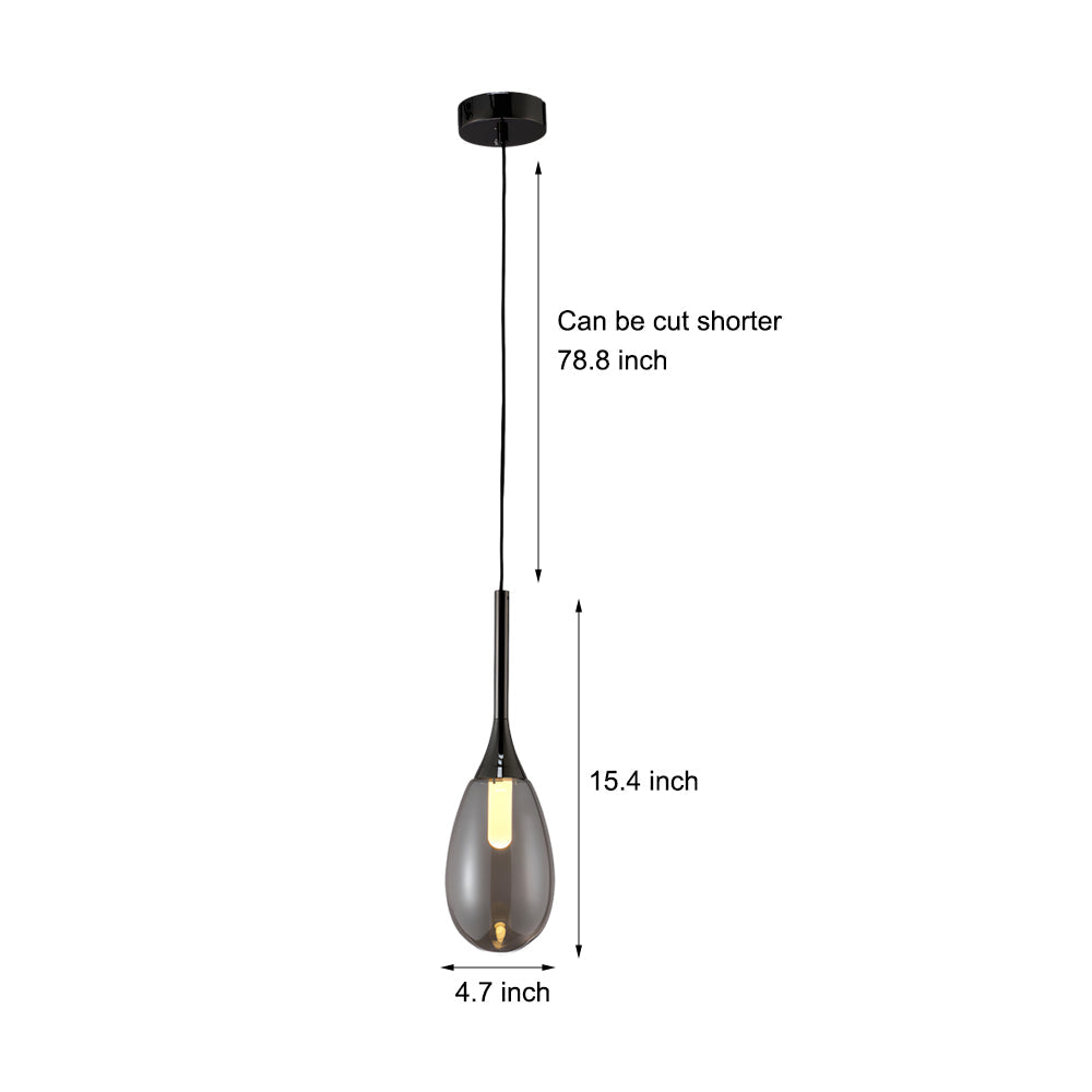 Modern Nordic Teardrop Glass LED Pendant Light Hanging Ceiling Fixture in Amber and Smoke Gray