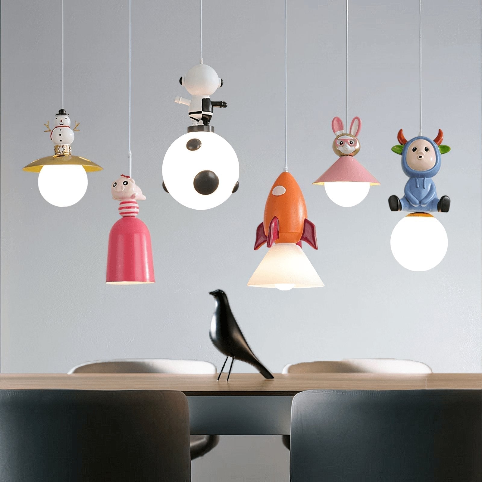 Modern Nordic Toy Figurine Pendant Light for Kids Bedroom and Bedside Decor