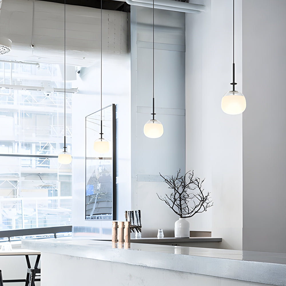 Modern Nordic UFO Glass Ball LED Chandelier Pendant Light for Bedroom and Dining Room Minimalist Iron Hanging Lamp