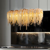Modern Nordic Wavy Aluminum Chain Tassel Chandelier Artistic 3 Step Dimming Pendant Light Gold Silver