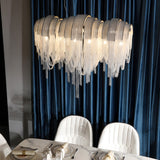 Modern Nordic Wavy Aluminum Chain Tassel Chandelier Artistic 3 Step Dimming Pendant Light Gold Silver