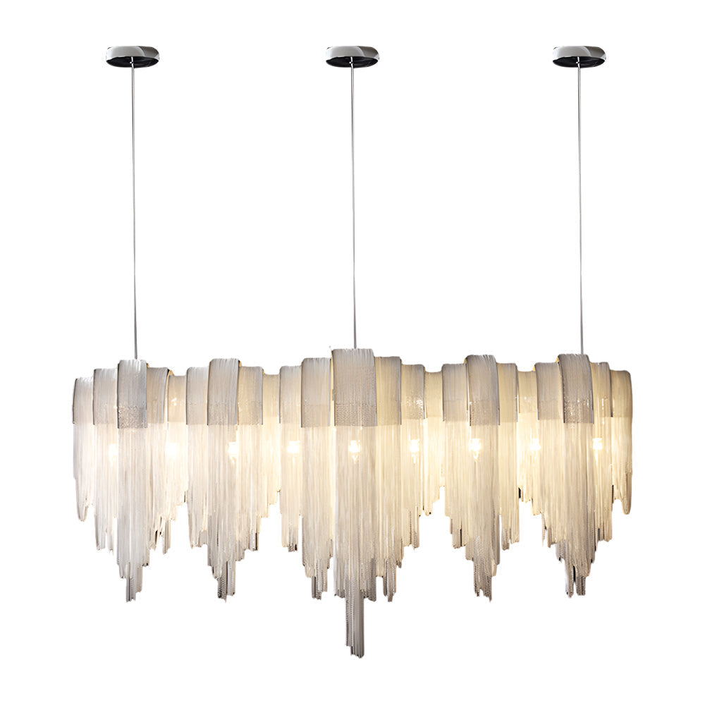 Modern Nordic Wavy Aluminum Chain Tassel Chandelier Artistic 3 Step Dimming Pendant Light Gold Silver
