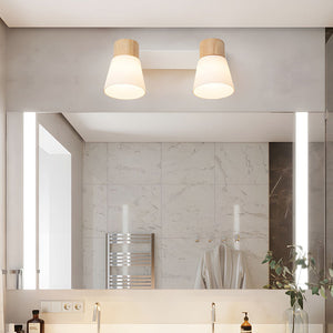 Modern Nordic Wood and Glass Cone Rotatable Wall Sconce in White Finish