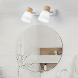 Modern Nordic Wood and Glass Cone Rotatable Wall Sconce in White Finish