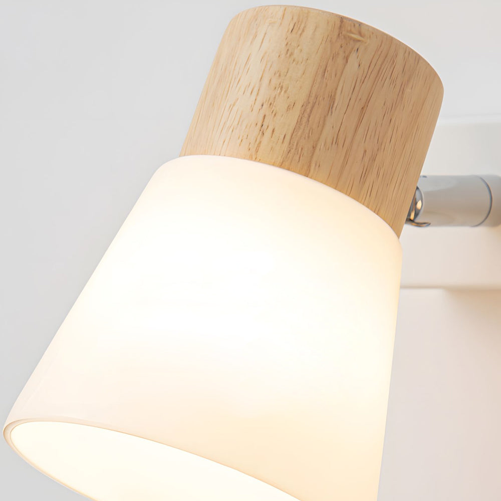 Modern Nordic Wood and Glass Cone Rotatable Wall Sconce in White Finish