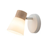 Modern Nordic Wood and Glass Cone Rotatable Wall Sconce in White Finish