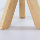 Modern Nordic Wood Tripod Table Lamp with White Linen Drum Shade for Bedroom and Nightstand 15 Inch