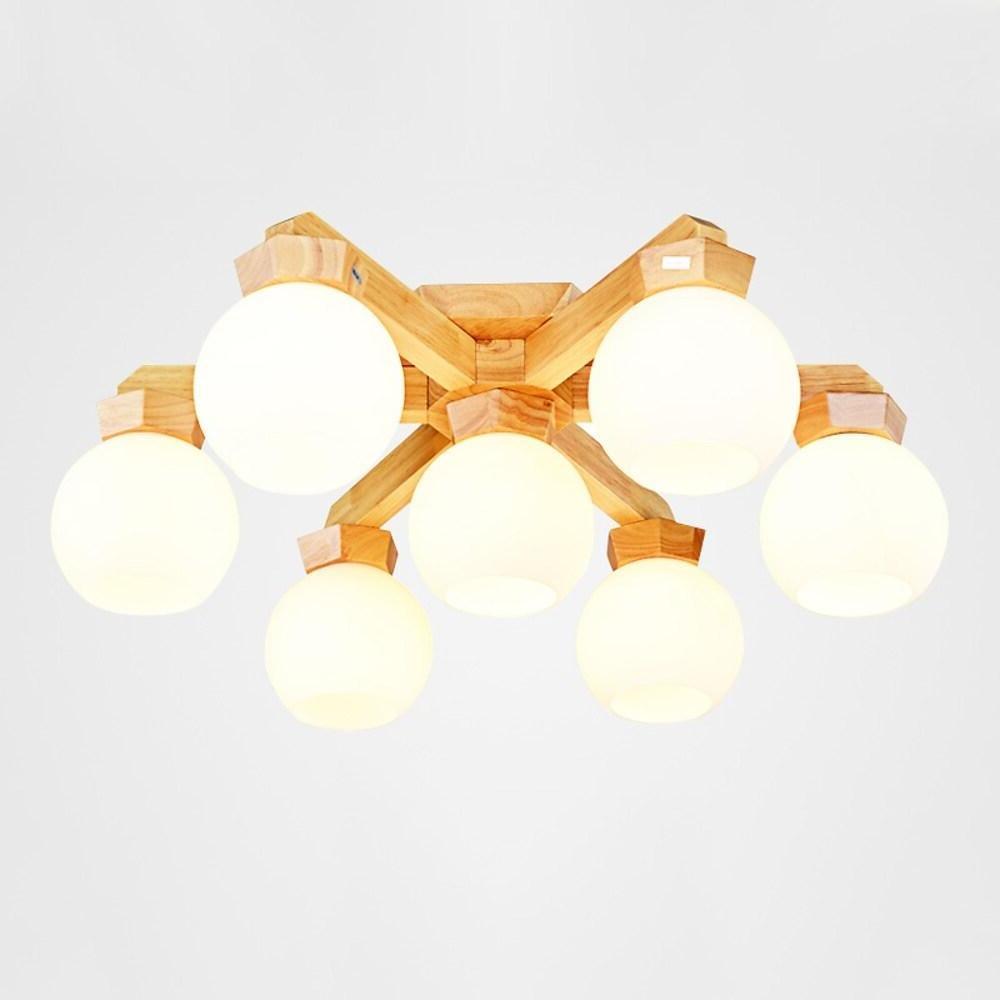 Modern Nordic Wooden Globe Chandelier LED Pendant Lighting for Living and Dining Rooms
