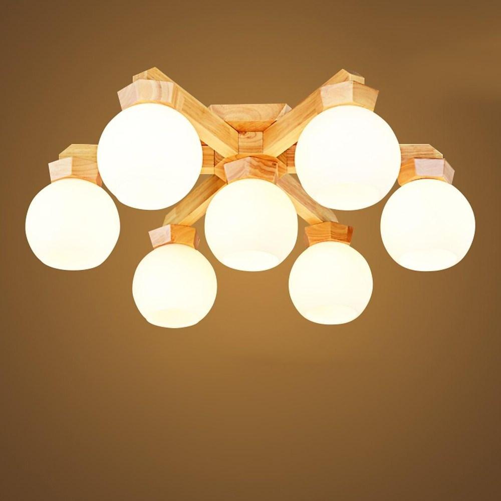 Modern Nordic Wooden Globe Chandelier LED Pendant Lighting for Living and Dining Rooms