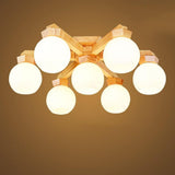 Modern Nordic Wooden Globe Chandelier LED Pendant Lighting for Living and Dining Rooms