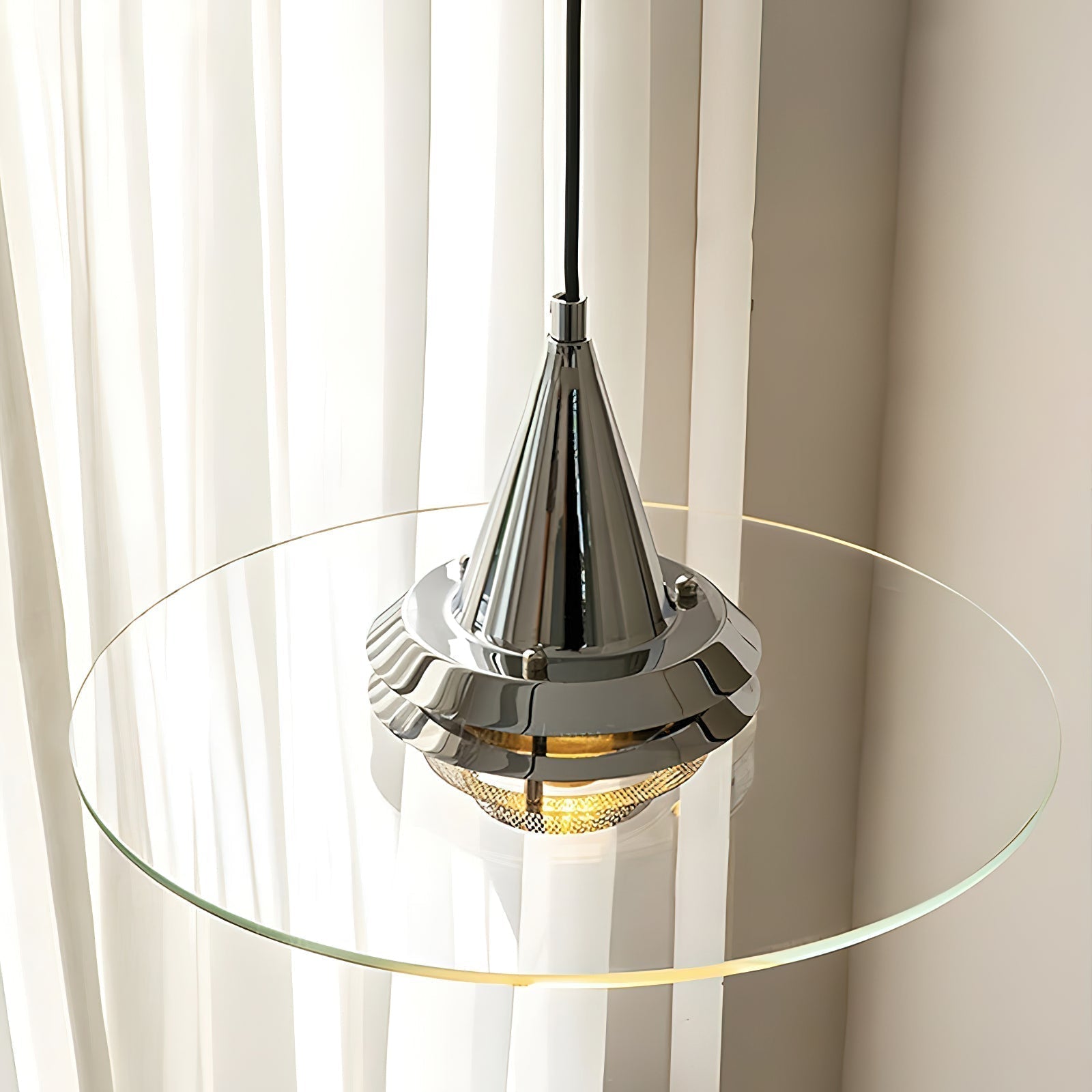 Modern Nova Glass Disc Pendant Light Chrome Industrial Ceiling Hanging Lamp