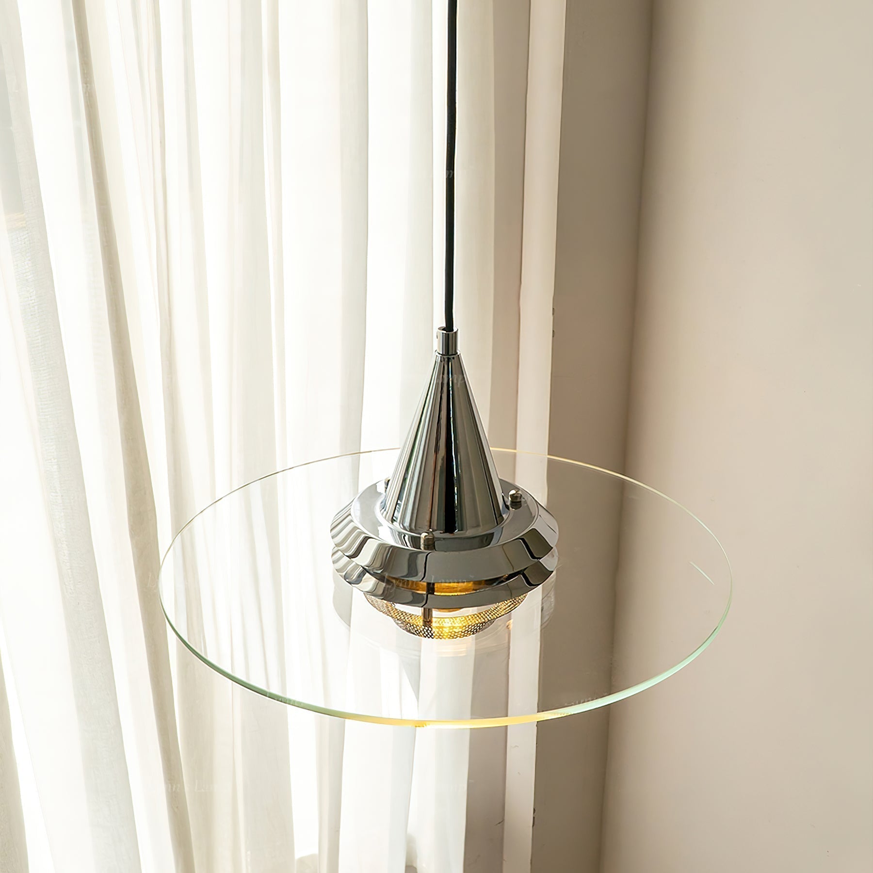 Modern Nova Glass Disc Pendant Light Chrome Industrial Ceiling Hanging Lamp