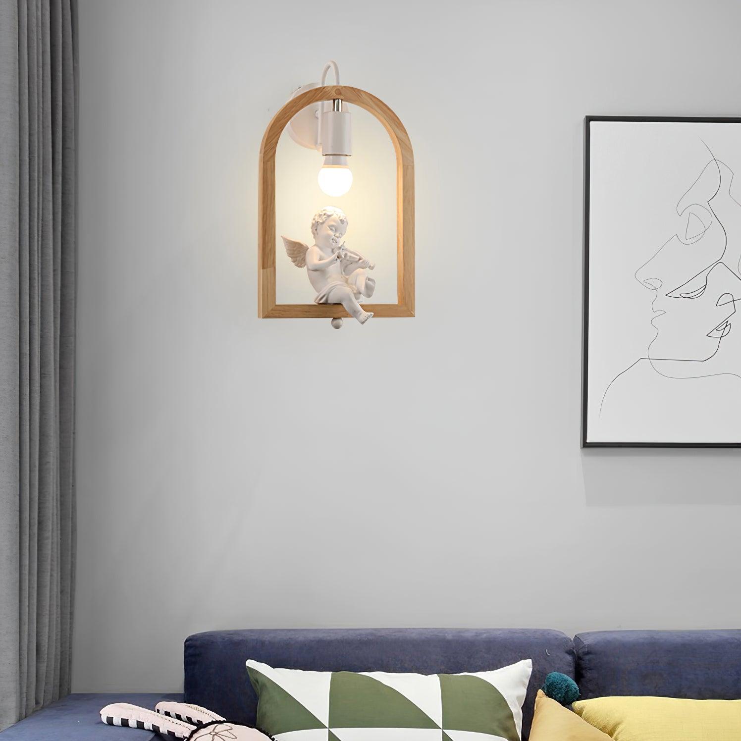Modern Oak Wood and Resin Bird Wall Light Decorative LED Sconce Pair