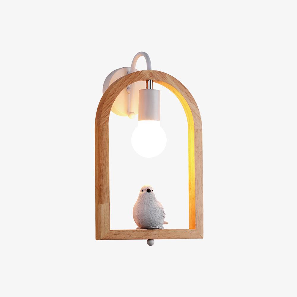 Modern Oak Wood and Resin Bird Wall Light Decorative LED Sconce Pair