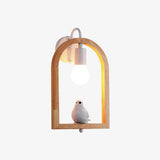 Modern Oak Wood and Resin Bird Wall Light Decorative LED Sconce Pair