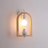 Modern Oak Wood and Resin Bird Wall Light Decorative LED Sconce Pair