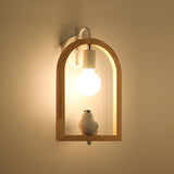 Modern Oak Wood and Resin Bird Wall Light Decorative LED Sconce Pair