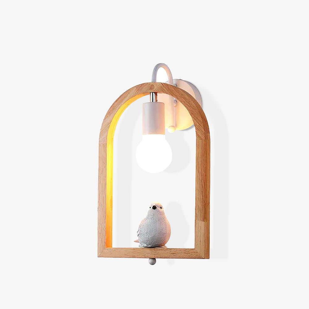 Modern Oak Wood and Resin Bird Wall Light Decorative LED Sconce Pair