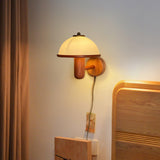 Modern Oak Wood Mushroom Wall Sconce with White Diffuser Shade for Indoor Lighting