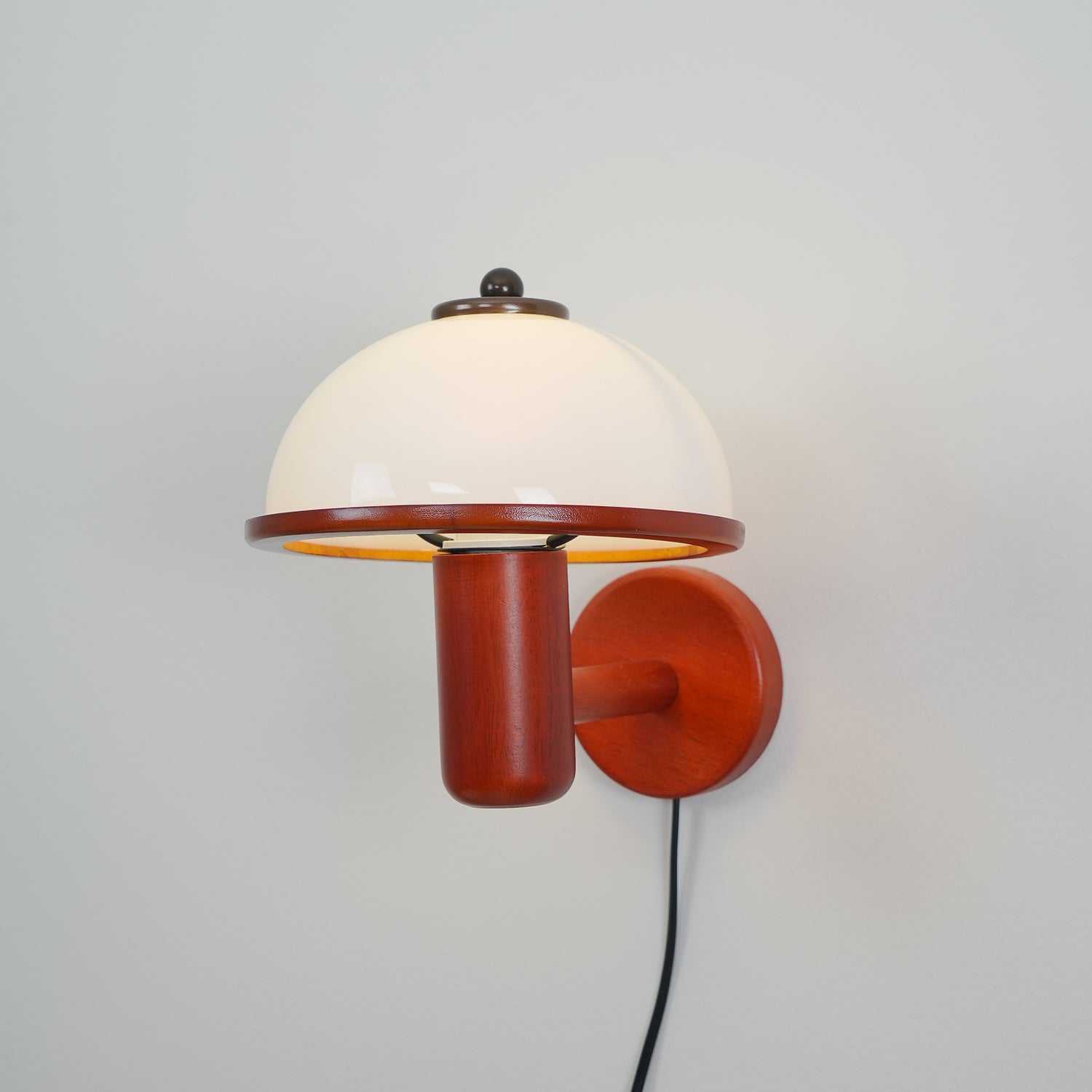 Modern Oak Wood Mushroom Wall Sconce with White Diffuser Shade for Indoor Lighting