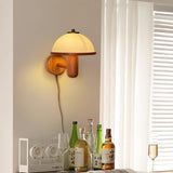 Modern Oak Wood Mushroom Wall Sconce with White Diffuser Shade for Indoor Lighting
