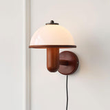 Modern Oak Wood Mushroom Wall Sconce with White Diffuser Shade for Indoor Lighting