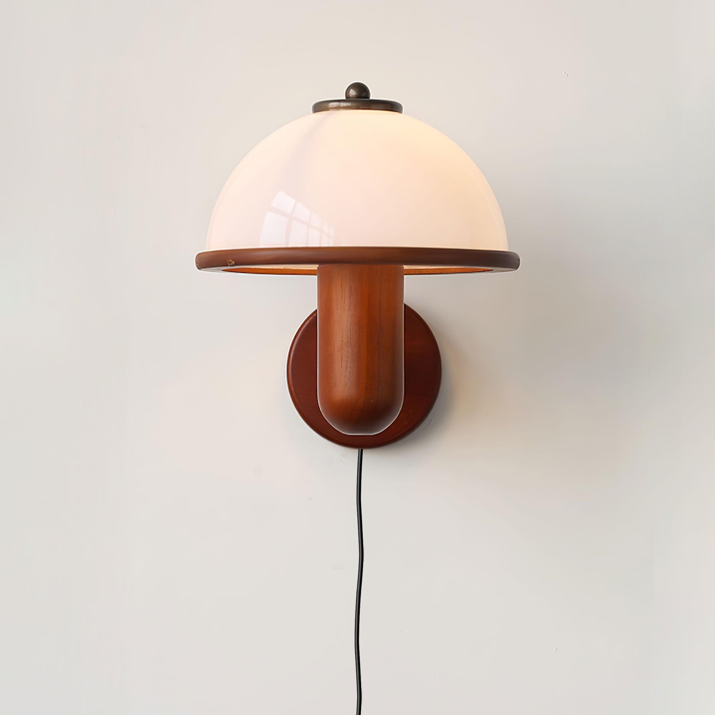 Modern Oak Wood Mushroom Wall Sconce with White Diffuser Shade for Indoor Lighting