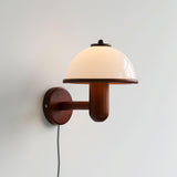 Modern Oak Wood Mushroom Wall Sconce with White Diffuser Shade for Indoor Lighting