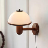 Modern Oak Wood Mushroom Wall Sconce with White Diffuser Shade for Indoor Lighting