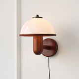Modern Oak Wood Mushroom Wall Sconce with White Diffuser Shade for Indoor Lighting