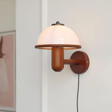 Modern Oak Wood Mushroom Wall Sconce with White Diffuser Shade for Indoor Lighting