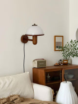 Modern Oak Wood Mushroom Wall Sconce with White Diffuser Shade for Indoor Lighting
