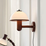 Modern Oak Wood Mushroom Wall Sconce with White Diffuser Shade for Indoor Lighting