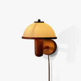 Modern Oak Wood Mushroom Wall Sconce with White Diffuser Shade for Indoor Lighting