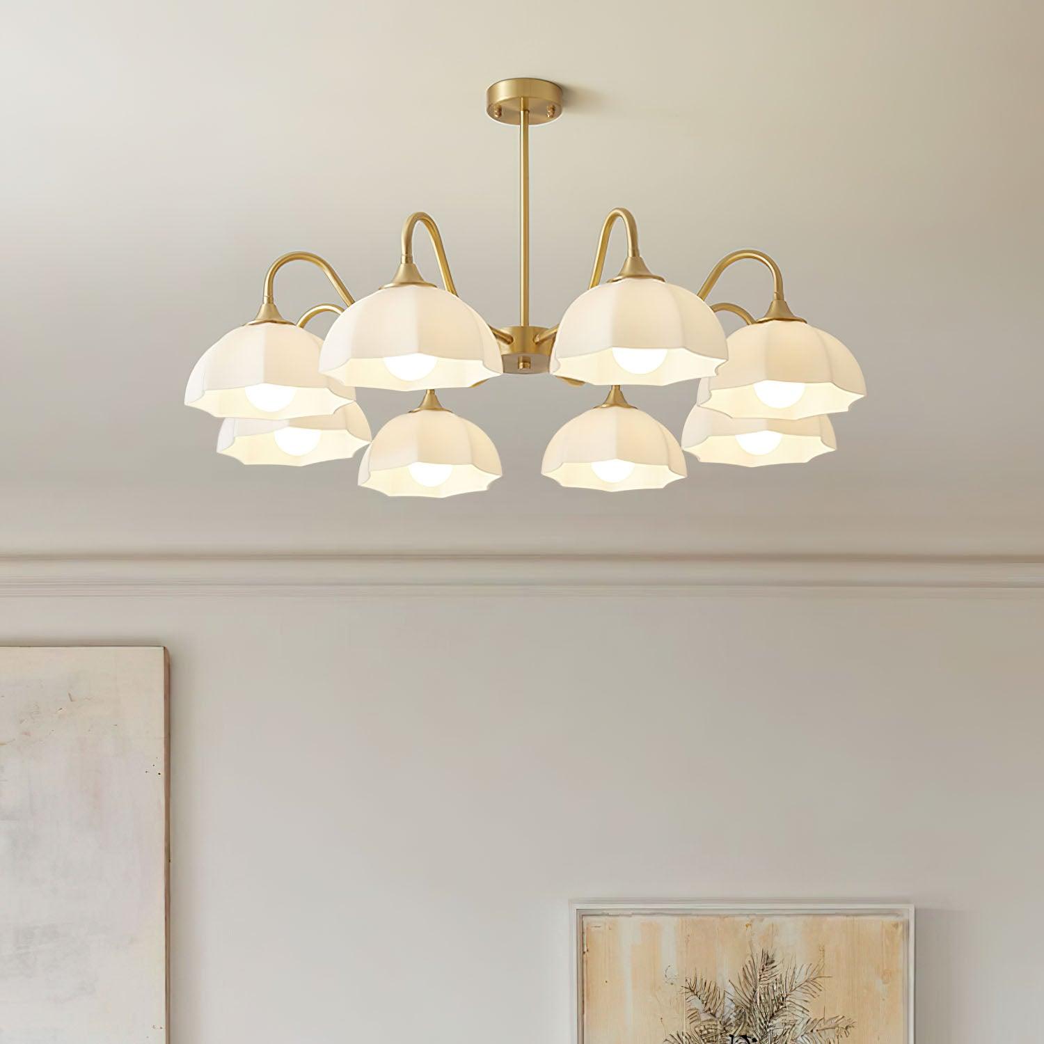Modern Octagonal Glass Bowl Brass Chandelier Luxury Indoor Pendant Ceiling Light Fixture