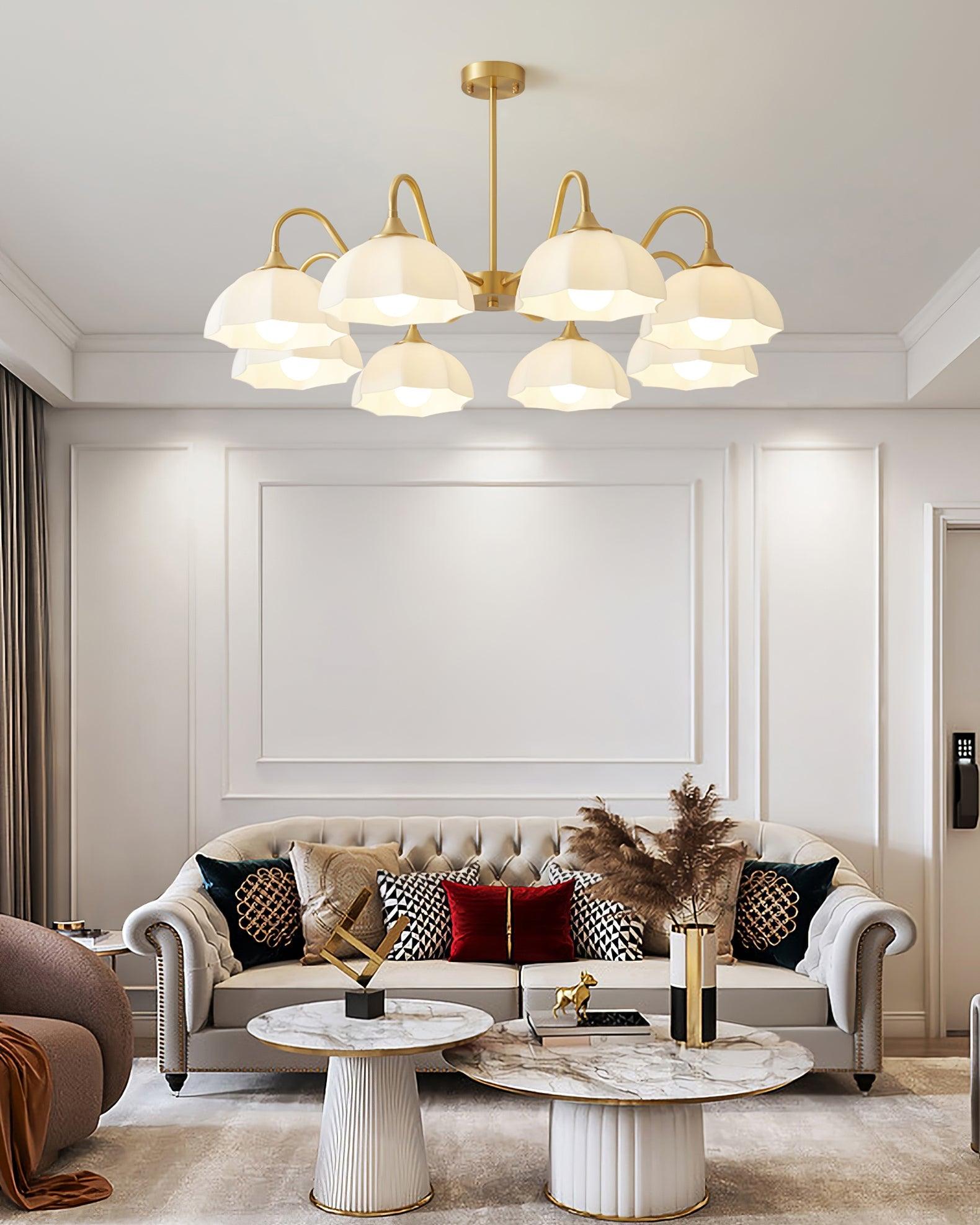 Modern Octagonal Glass Bowl Brass Chandelier Luxury Indoor Pendant Ceiling Light Fixture