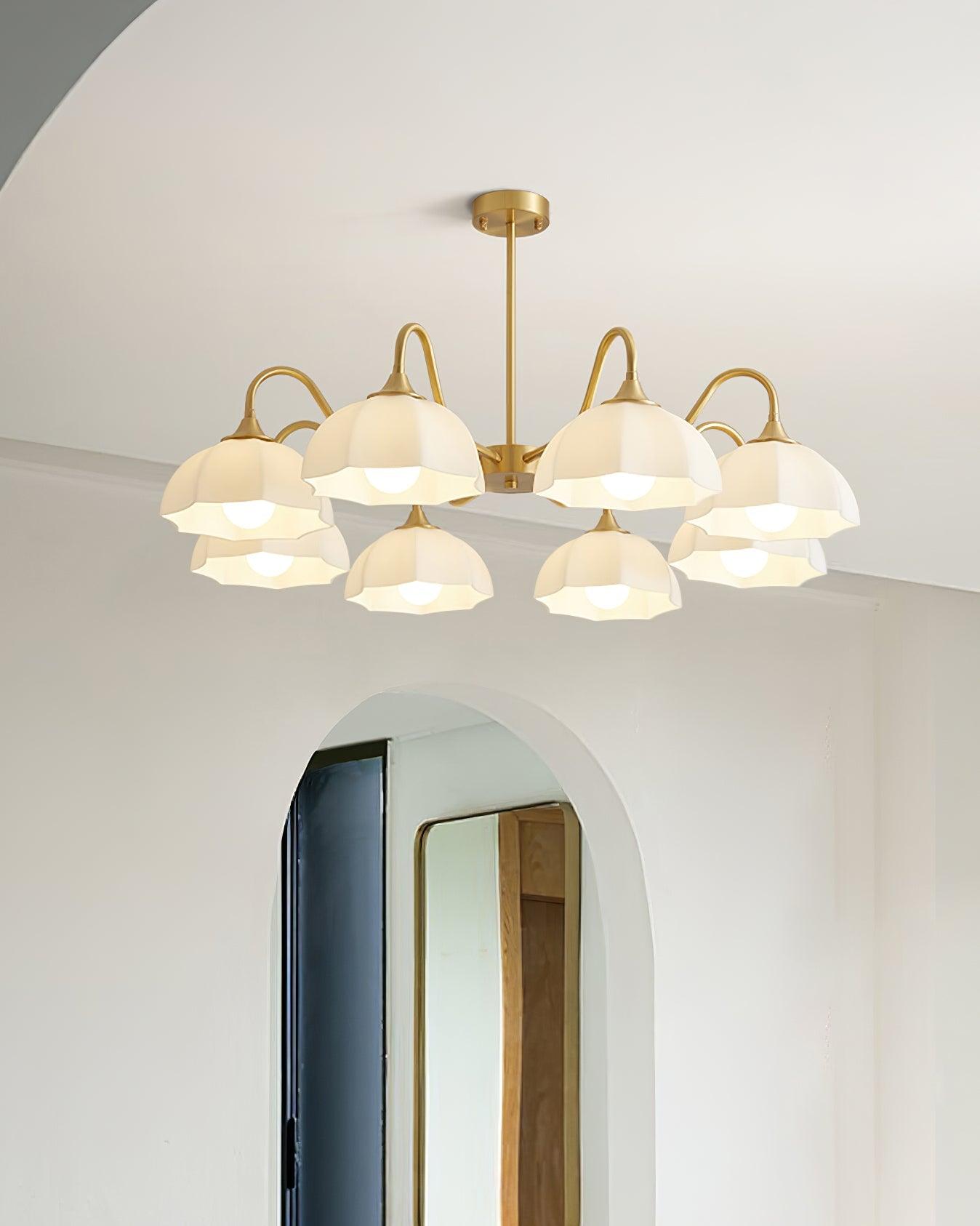 Modern Octagonal Glass Bowl Brass Chandelier Luxury Indoor Pendant Ceiling Light Fixture