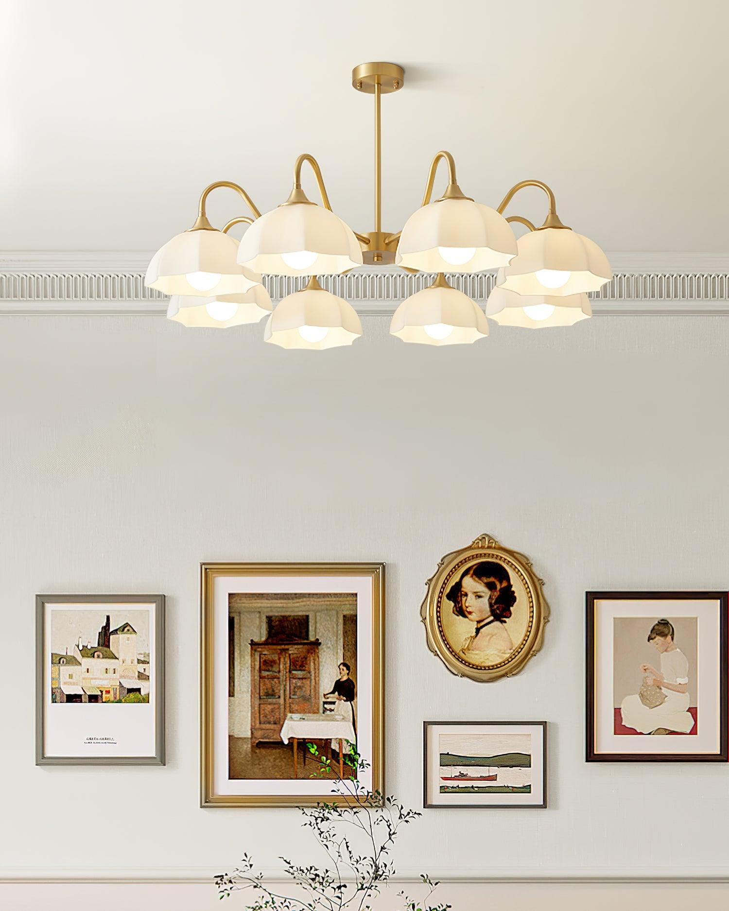 Modern Octagonal Glass Bowl Brass Chandelier Luxury Indoor Pendant Ceiling Light Fixture