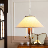 Modern Octopus Organic Shaped Pendant Light with Wood Accents and Fabric Shade