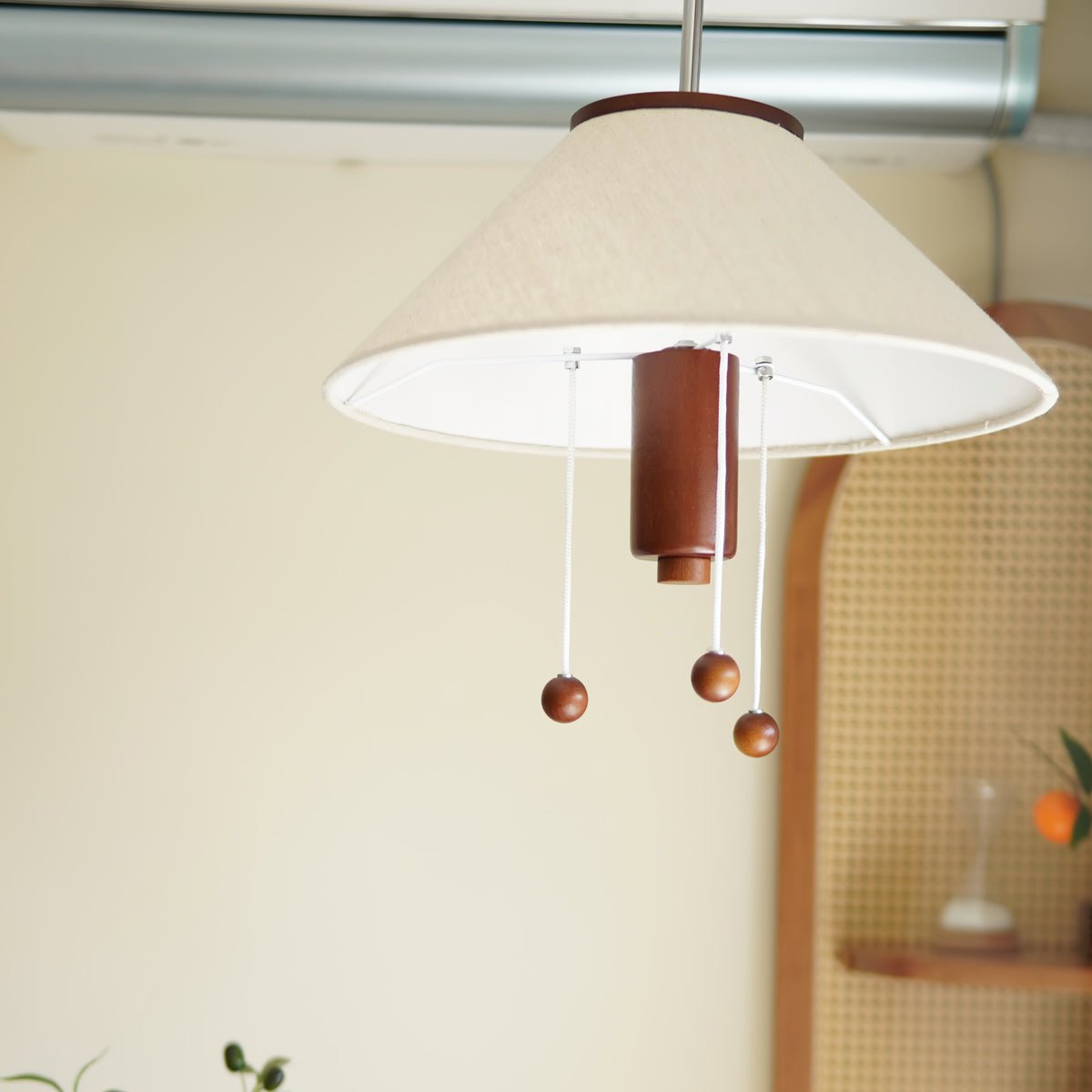 Modern Octopus Organic Shaped Pendant Light with Wood Accents and Fabric Shade