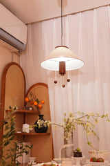 Modern Octopus Organic Shaped Pendant Light with Wood Accents and Fabric Shade
