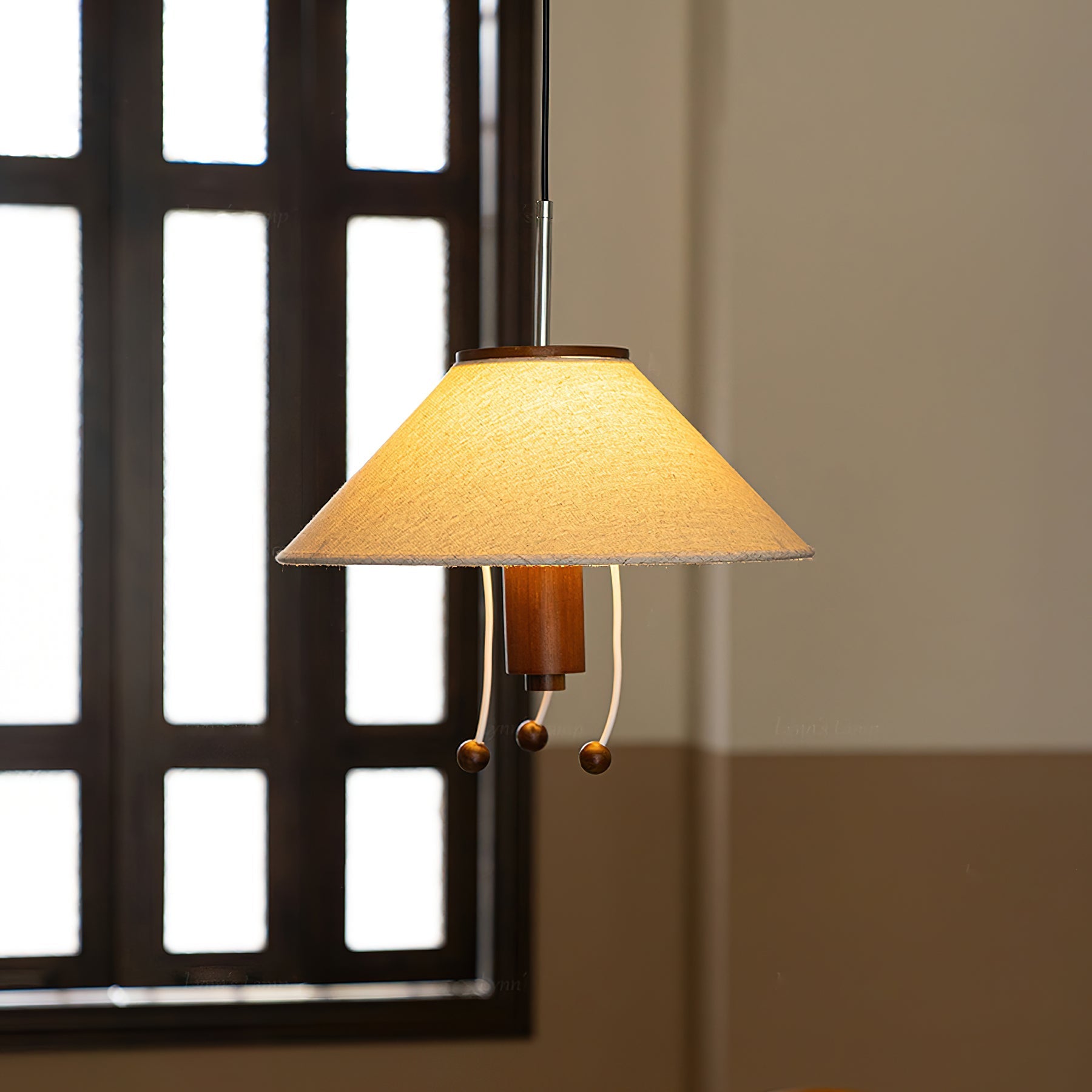 Modern Octopus Organic Shaped Pendant Light with Wood Accents and Fabric Shade