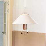 Modern Octopus Organic Shaped Pendant Light with Wood Accents and Fabric Shade