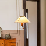 Modern Octopus Organic Shaped Pendant Light with Wood Accents and Fabric Shade