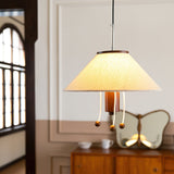 Modern Octopus Organic Shaped Pendant Light with Wood Accents and Fabric Shade