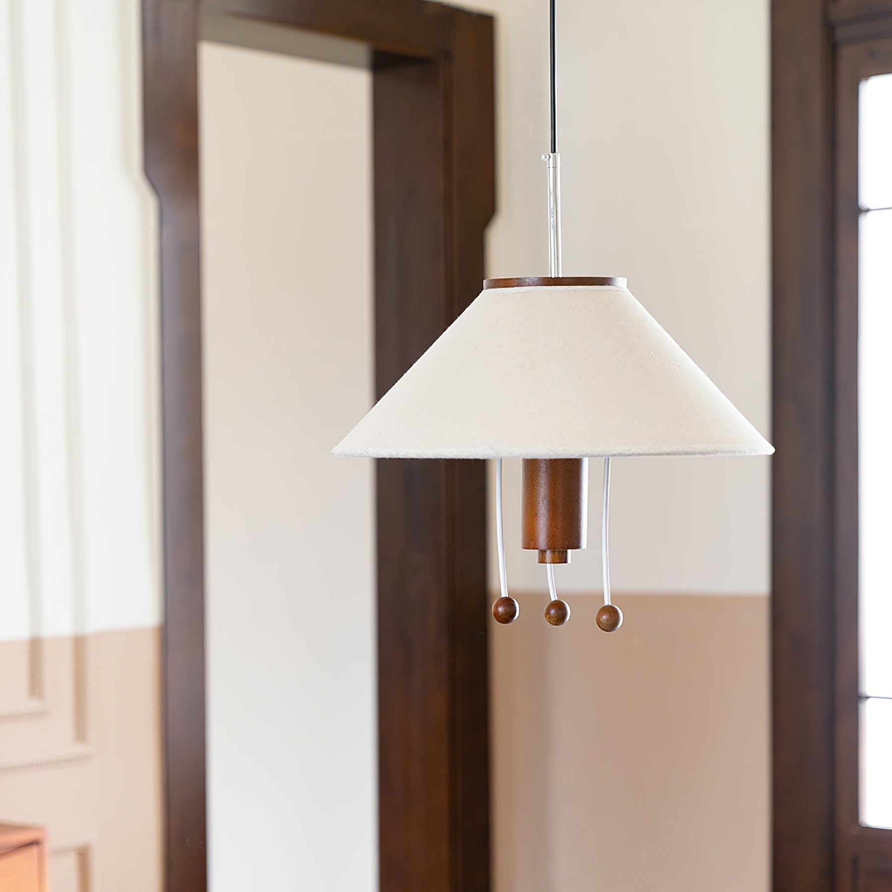 Modern Octopus Organic Shaped Pendant Light with Wood Accents and Fabric Shade