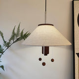Modern Octopus Organic Shaped Pendant Light with Wood Accents and Fabric Shade